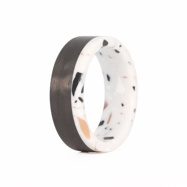 Terrazzo Men's Ring with Carbon Fiber