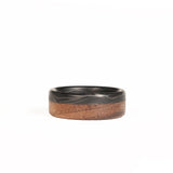 Walnut Wedding Band with Forged Carbon Fiber Laying Flat