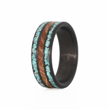Men's Turquoise Inlay Ring with Whiskey Barrel Wood and Carbon Fiber