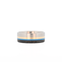 Blue and Gold Ring with Titanium and Carbon Fiber Laying Flat