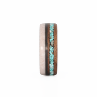 Men's Turquoise Ring with Walnut Wood, Deer Antler and Carbon Fiber Sleeve front view