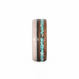 Men's Turquoise Ring with Walnut Wood, Deer Antler and Carbon Fiber Sleeve front view