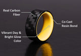 Blue Glowing Resin Ring with Carbon Fiber Exterior material infographic