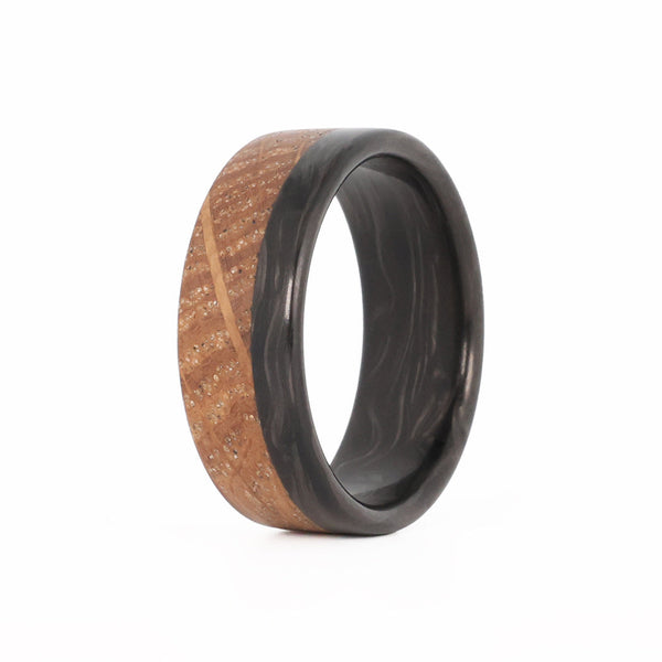 Whiskey Barrel Men's Ring with Forged Carbon Fiber