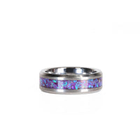 Women's Amethyst Ring with Glow and Opal Inlay in Titanium Rails Laying Flat