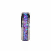 Women's Amethyst Ring with Glow and Opal Inlay in Titanium Rails Front View