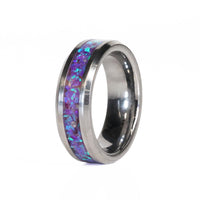 Women's Amethyst Ring with Glow and Opal Inlay in Titanium Rails
