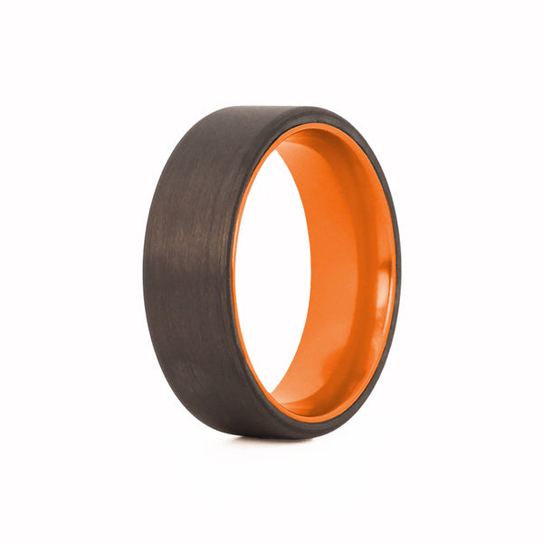 Orange Aluminum Wedding Ring with Carbon Fiber Exterior