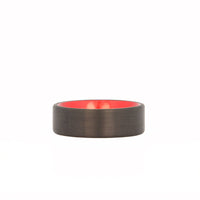 Red Aluminum Ring For Men with Carbon Fiber Exterior Laying Flat