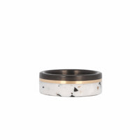 Men's Terrazzo Wedding Ring with 14k Gold Inlay and Carbon Fiber Laying Flat