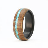 Turquoise Inlay Ring with Whiskey Barrel Wood and Carbon Fiber Interior