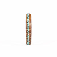 Women's Turquoise Wedding Band with Whiskey Barrel Wood Front View