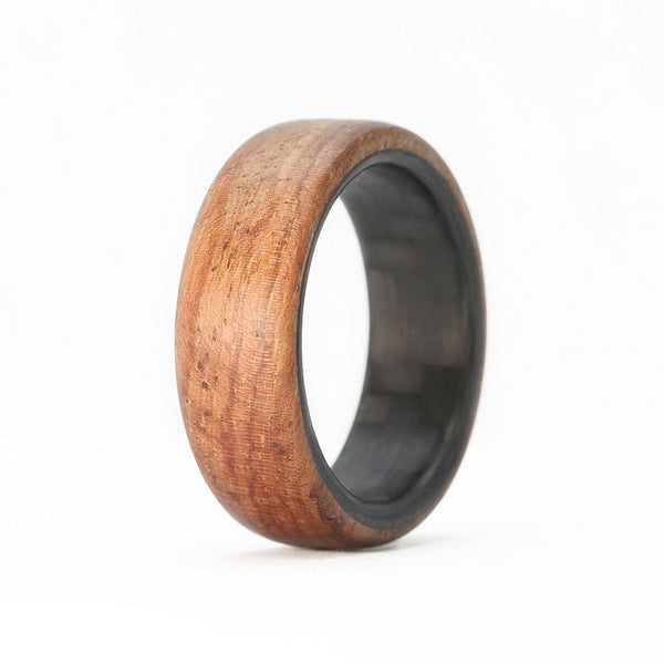 rosewood ring with carbon fiber sleeve
