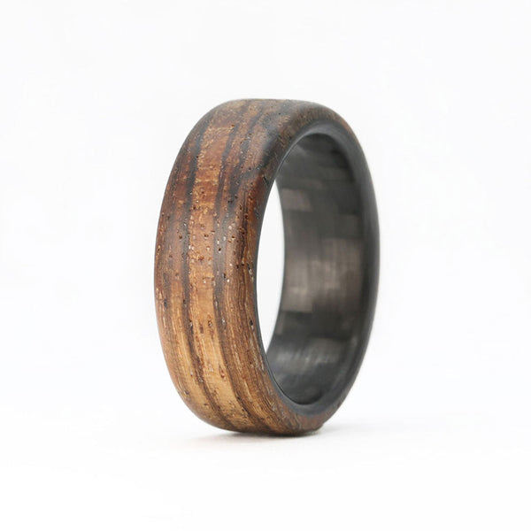 Zebra Wood Ring with Carbon Fiber Sleeve