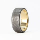 damascus wedding ring with gold sleeve