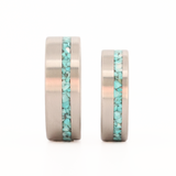 Crushed Turquoise Ring with Titanium His And Hers Set Head On