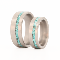 Crushed Turquoise Ring with Titanium His And Hers Set 3/4ths View