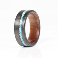 Men's Turquoise Inlay Ring with Carbon Fiber and Hawaiian Koa Wood