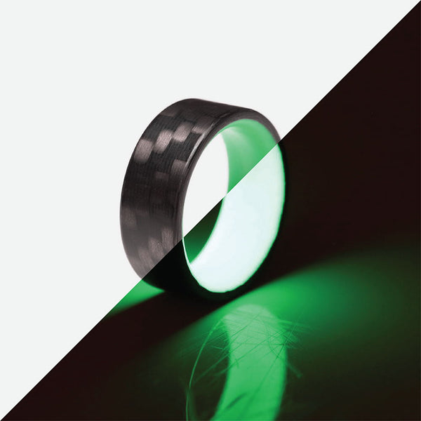 Carbon Fiber Green Glow Ring Normal And Glowing Comparison